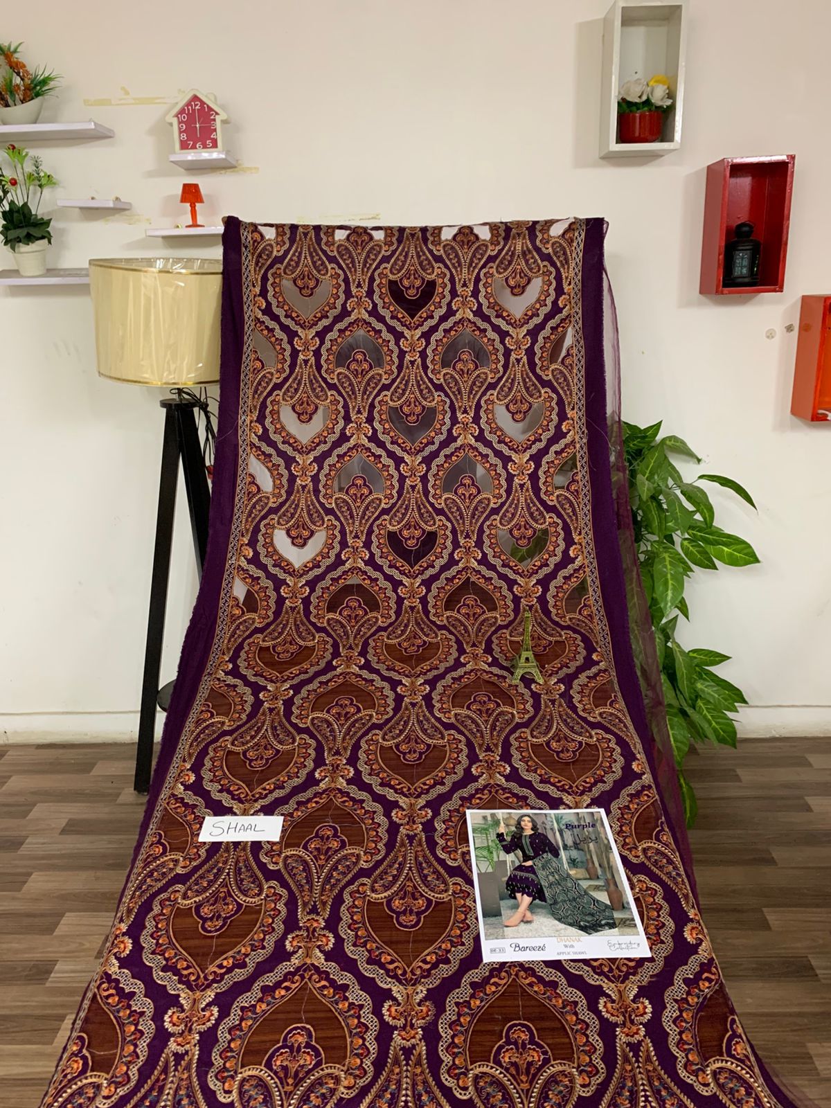 EMB 3Pc Dress With Luxury Laser Cut Work Embroidered Shawl - W701 Purple