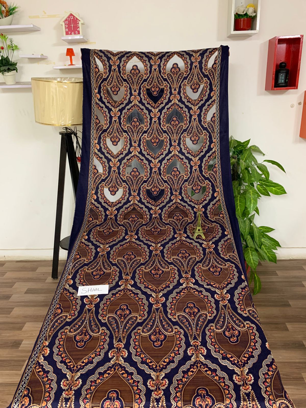 EMB 3Pc Dress With Luxury Laser Cut Work Embroidered Shawl - W702 Blue