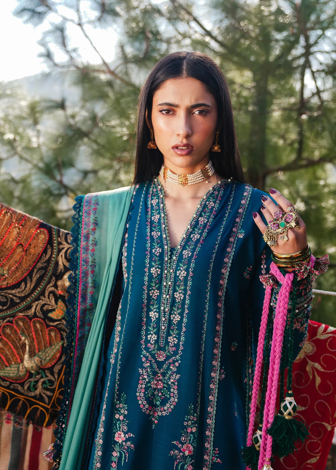 EMB 3PC Dhanak Unstitched Winter Dress With Printed Shawl- W125