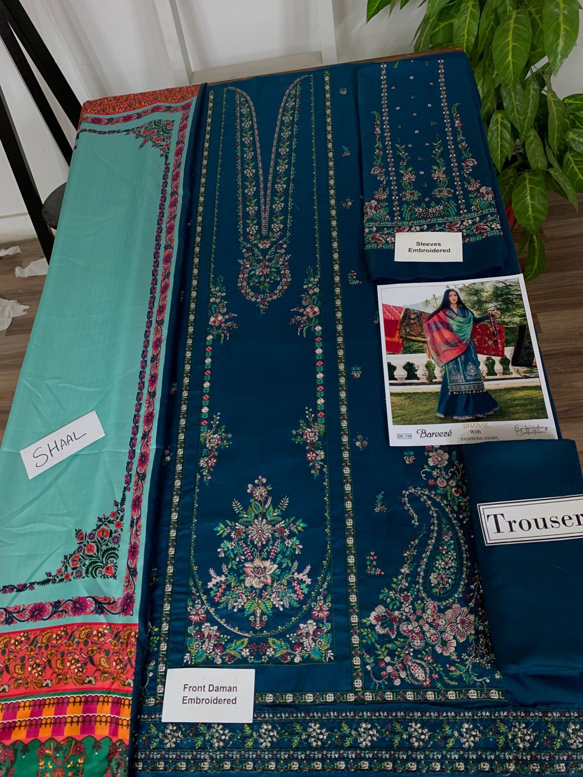 EMB 3PC Dhanak Unstitched Winter Dress With Printed Shawl- W125