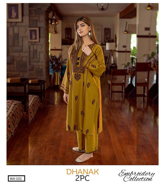 Embroidered 2Pc Dhanak Unstitched Winter Dress With EMB Patches - WQ101