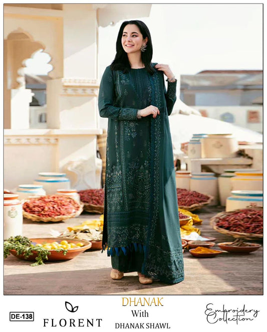 EMB 3PC Dhanak Unstitched Winter Dress With EMB Shawl- DE-138