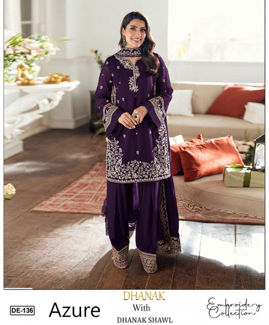 EMB 3PC Dhanak Unstitched Winter Dress With EMB Shawl- DE-136PR