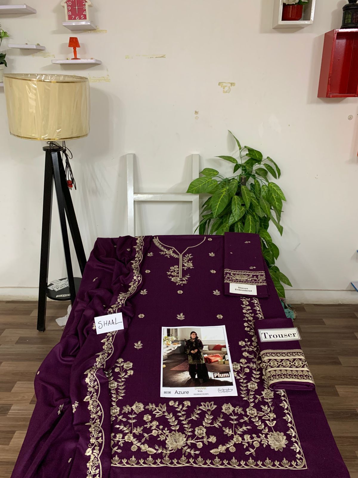 EMB 3PC Dhanak Unstitched Winter Dress With EMB Shawl- DE-136PR