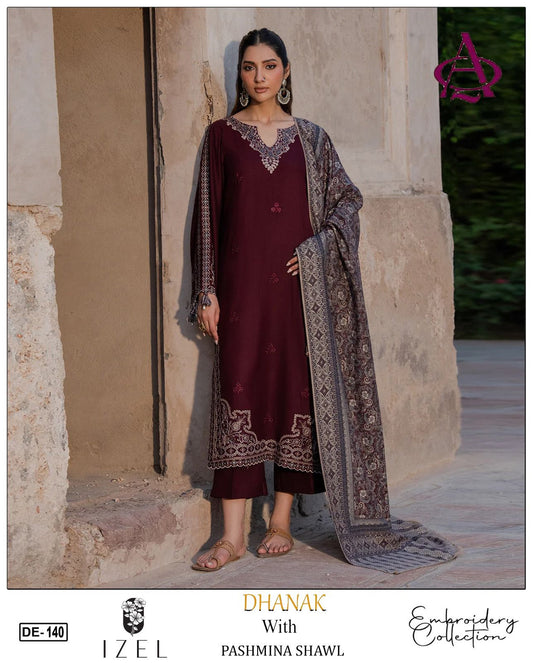 EMB 3PC Unstitched Winter Dress With Pashmina Printed Shawl- DE-140