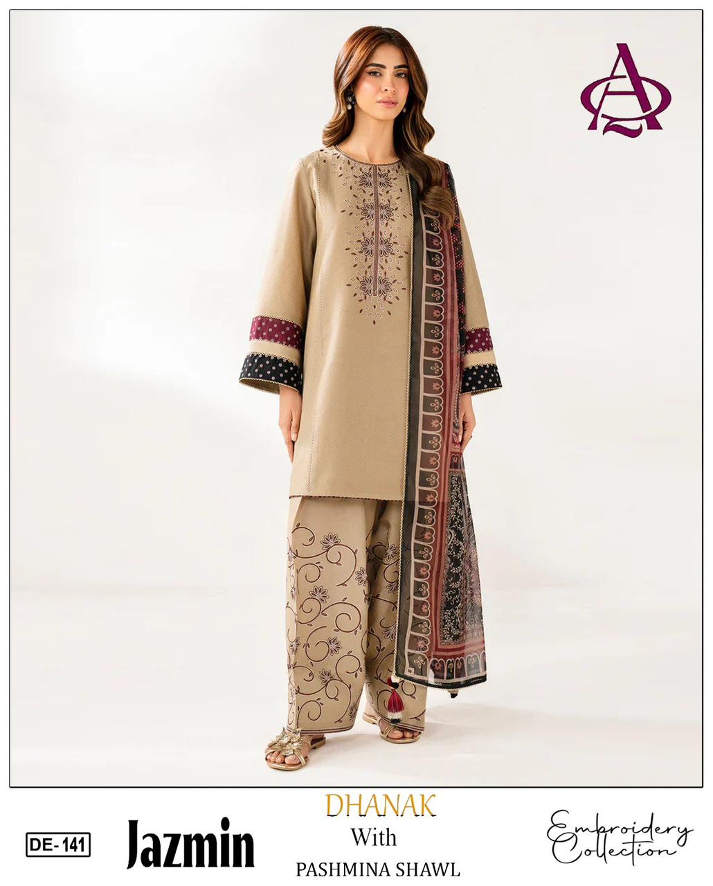 EMB 3PC Unstitched Winter Dress With Pashmina Printed Shawl- DE-141