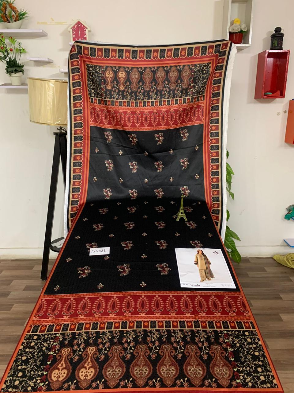 EMB 3PC Unstitched Winter Dress With Pashmina Printed Shawl- DE-141