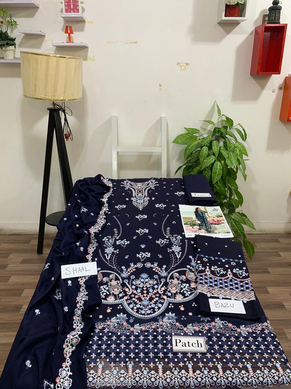 Fully EMB 3PC Unstitched Winter Dress With EMB Shawl- DE-145