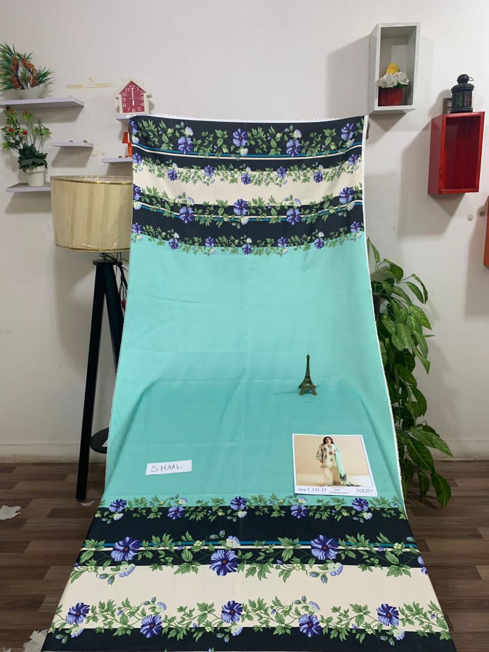 EMB 3PC Unstitched Winter Dress With Pashmina Printed Shawl- DE-132