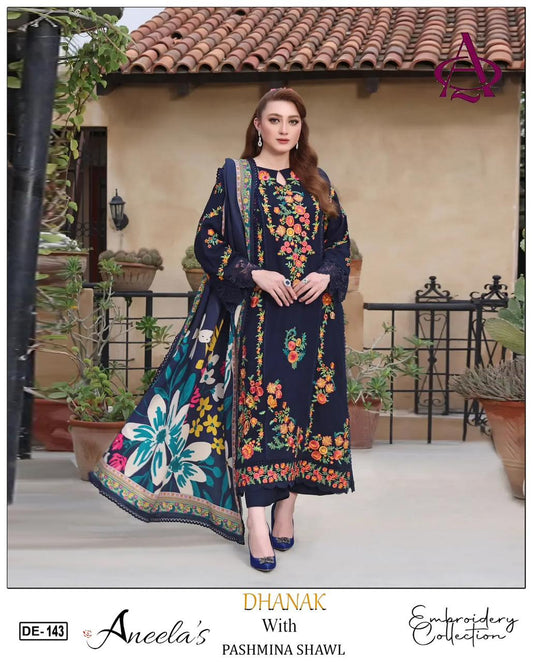 EMB 3PC Unstitched Winter Dress With Pashmina Printed Shawl- DE-143