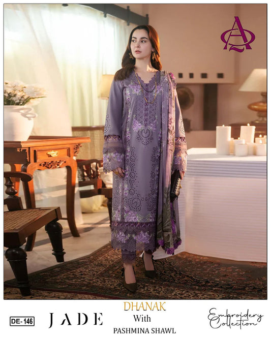 EMB 3PC Unstitched Winter Dress With Pashmina Printed Shawl- DE-146