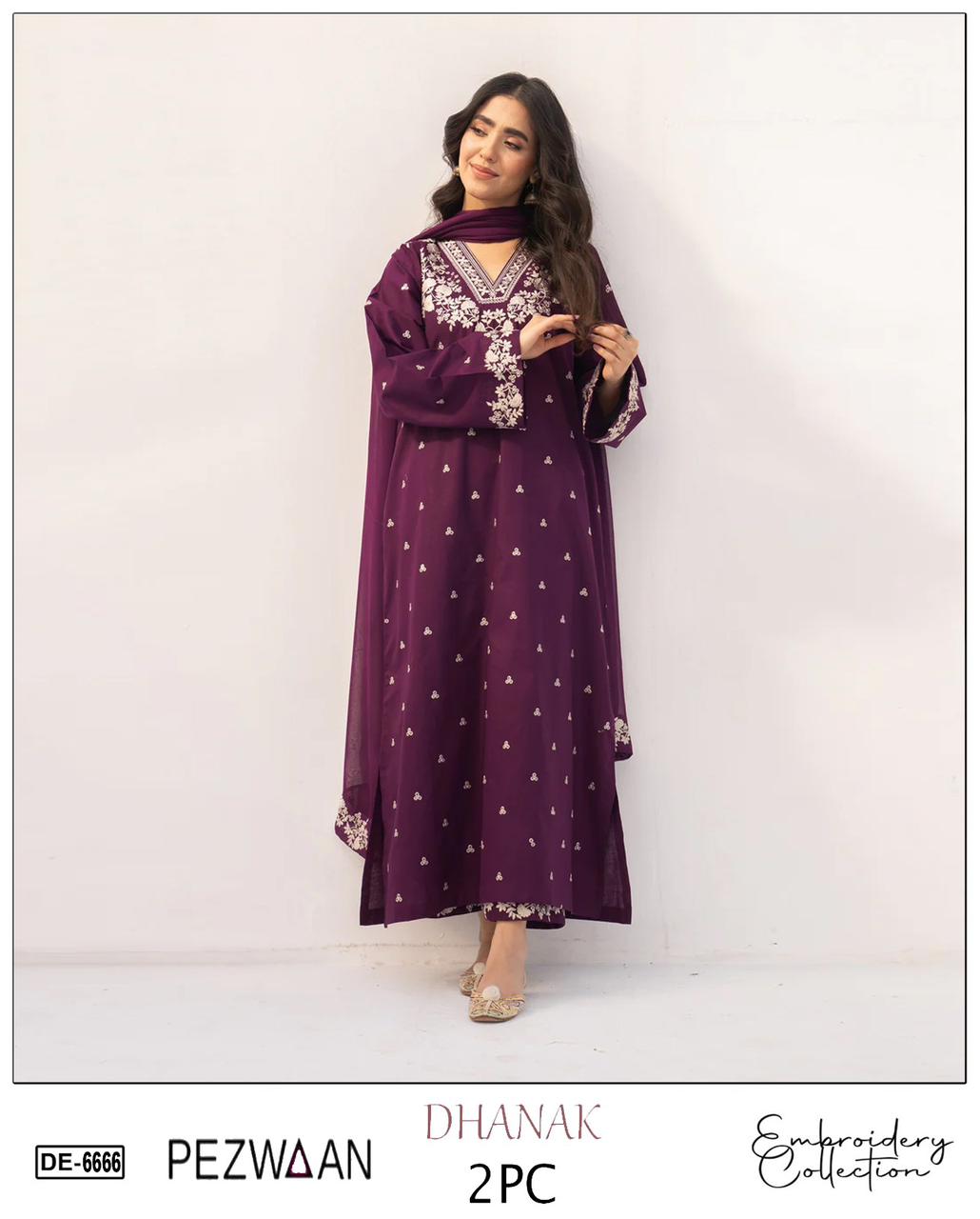 Embroidered 2Pc Dhanak Unstitched Winter Dress With EMB Patches - W630
