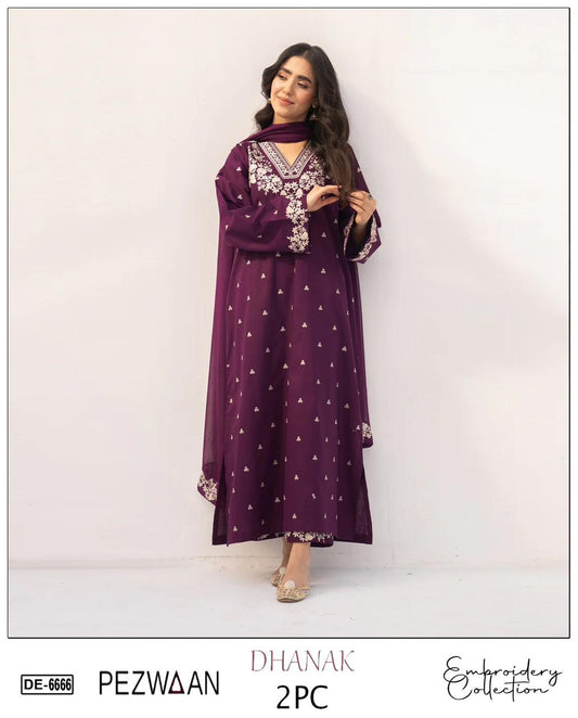 Embroidered 2Pc Dhanak Unstitched Winter Dress With EMB Patches - W630