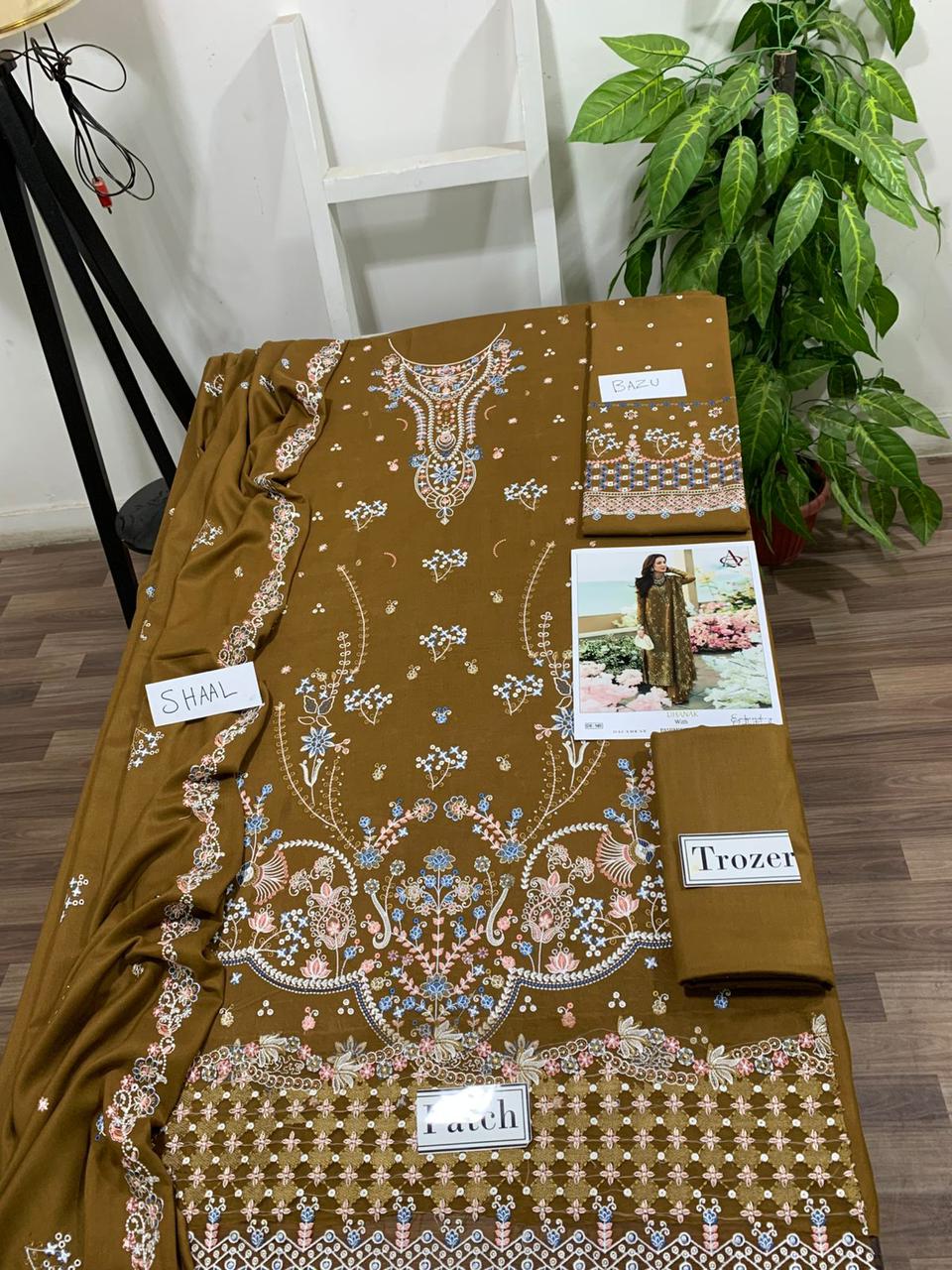 Fully EMB 3PC Unstitched Winter Dress With EMB Shawl- DE-145M