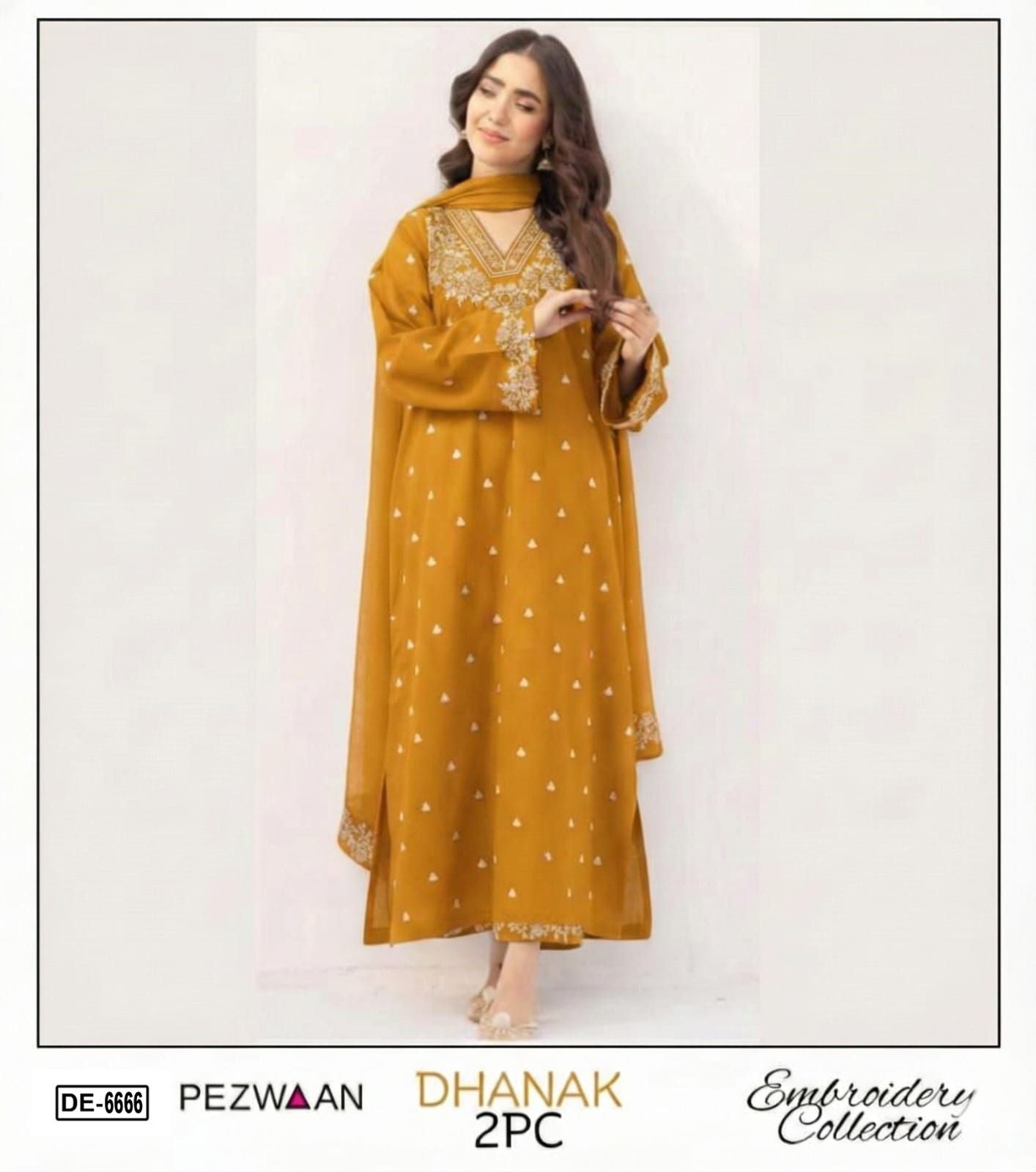 Embroidered 2Pc Dhanak Unstitched Winter Dress With EMB Patches - W636