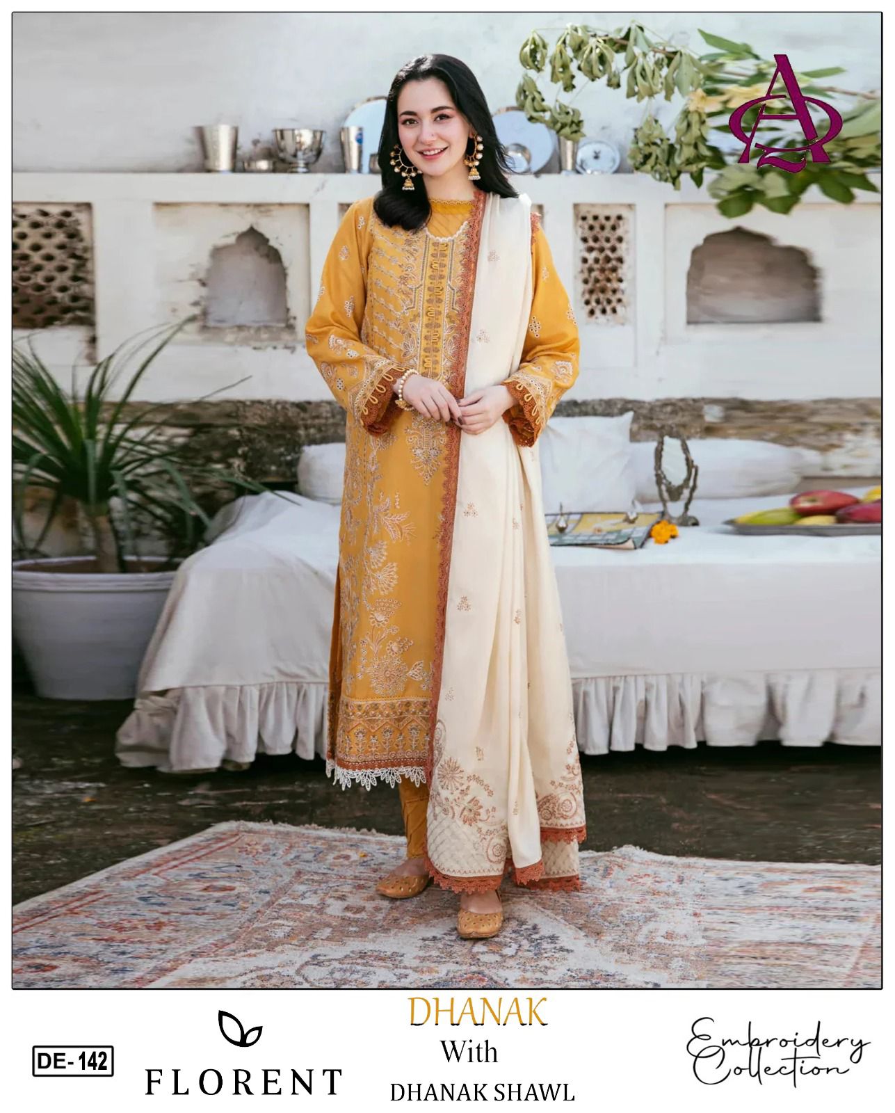 EMB 3PC Unstitched Winter Dress With EMB Shawl- DE-142