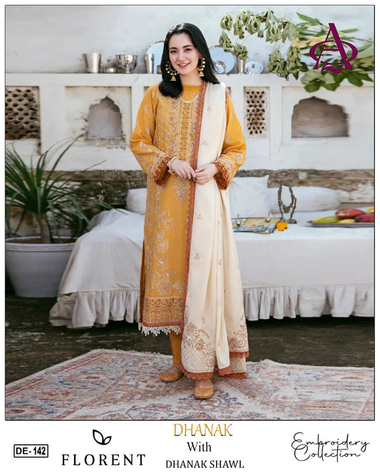 EMB 3PC Unstitched Winter Dress With EMB Shawl- DE-142