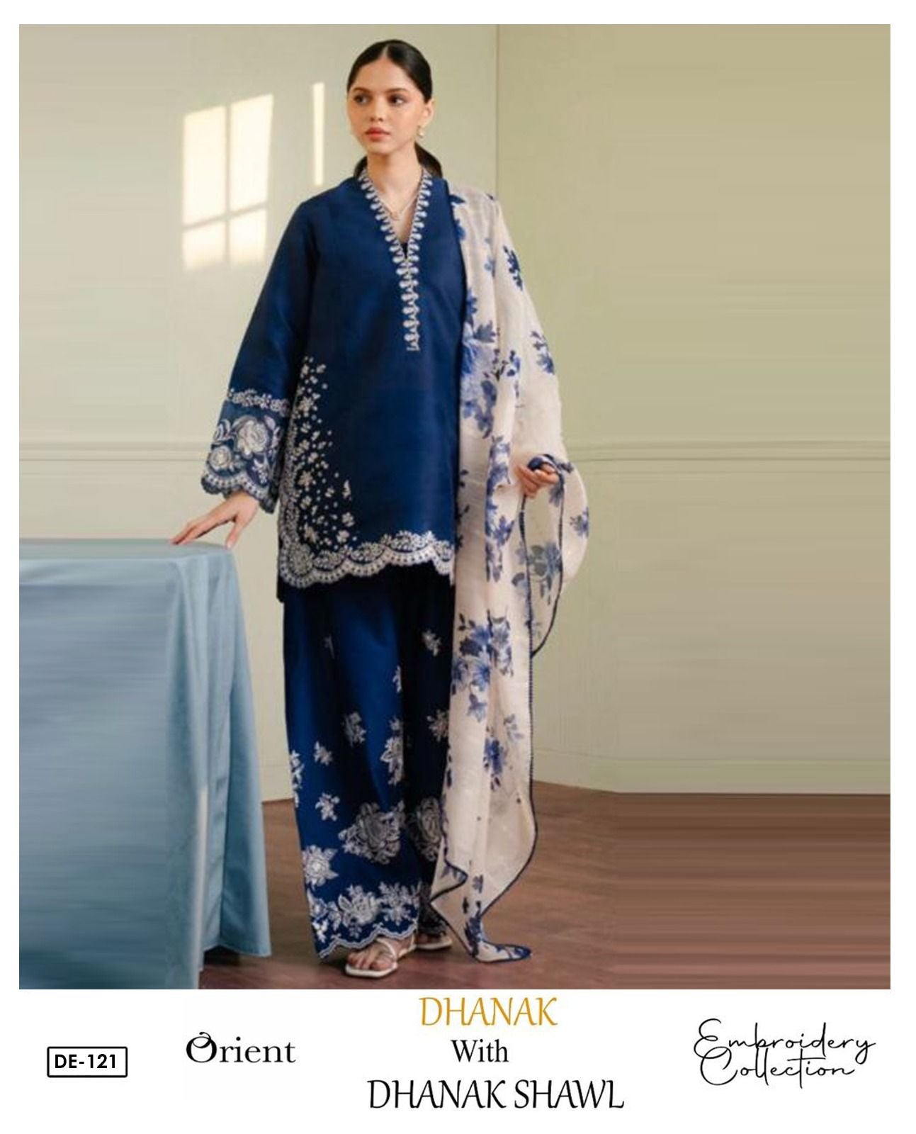 EMB 3PC Unstitched Winter Dress With Printed Pashmina Shawl- DE-121B