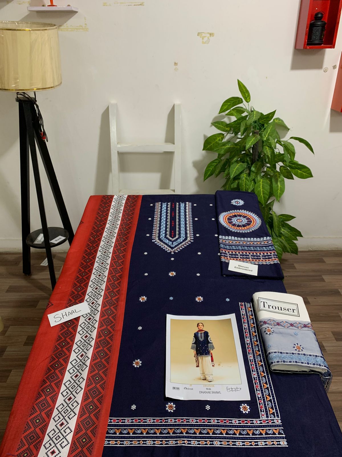 EMB 3PC Unstitched Winter Dress With Printed Pashmina Shawl- DE-121