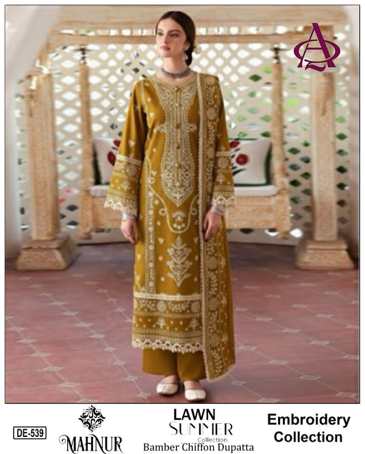 Emb 3PC Lawn Summer Dress With Chiffon EMB Dupatta - DE-539