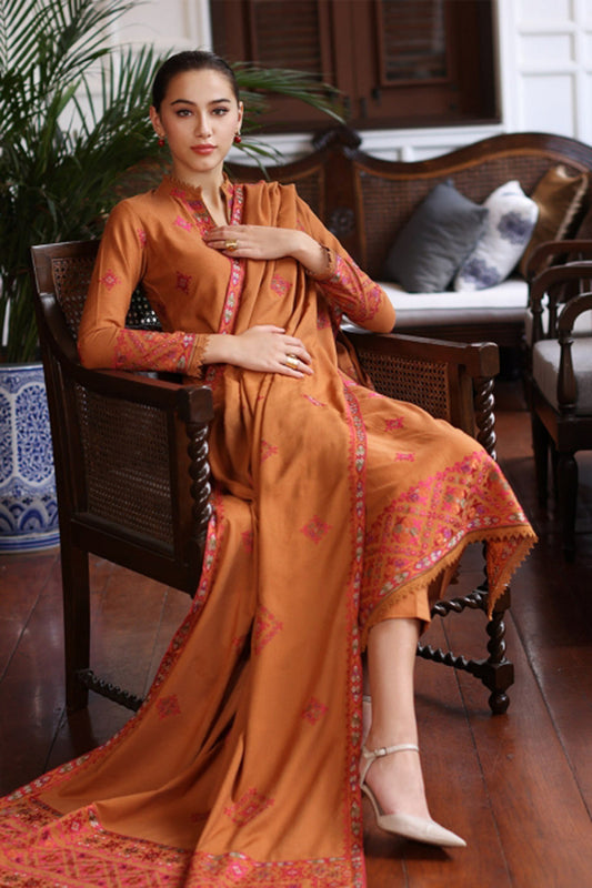 Fully Embroidered 3PC Dress With Dhanak Heavy EMB Shawl - DH026