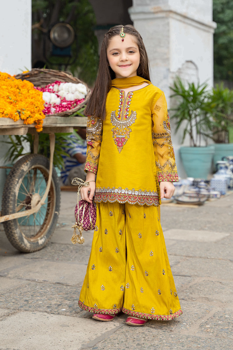 Kids 3PC Embroidered Lawn Dress With Net Dupatta - Unstitched - AL311