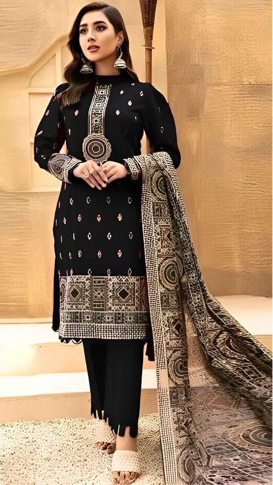 Dhanak Fully Embroidered 3PC Suit With Dhanak Full Embroidered Shawl - DH110 - RAAJKOMARI